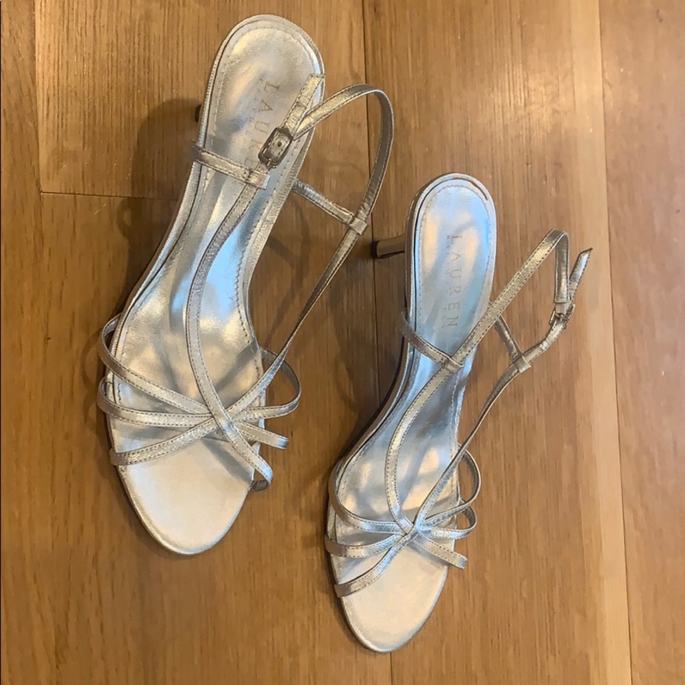 Ralph Lauren Tyra silver slingback kitten heels